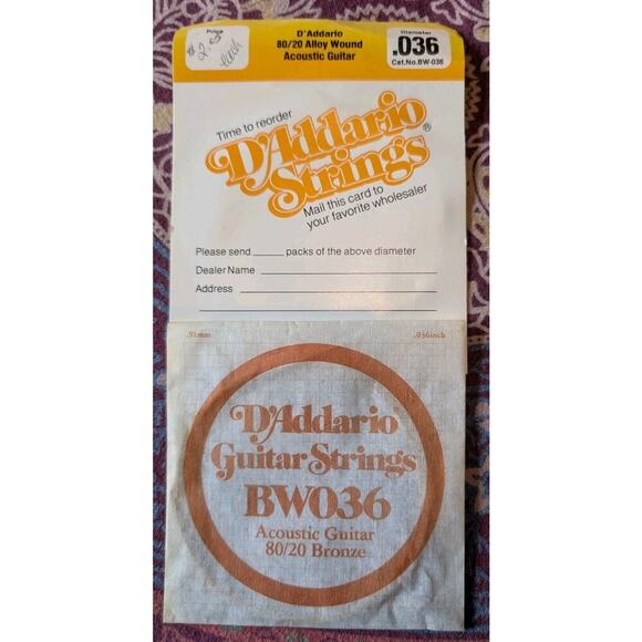 D'Addario BW036 Guitar String Plus Vintage Index Card Acoustic 80/20 Bronze - Picture 1 of 3